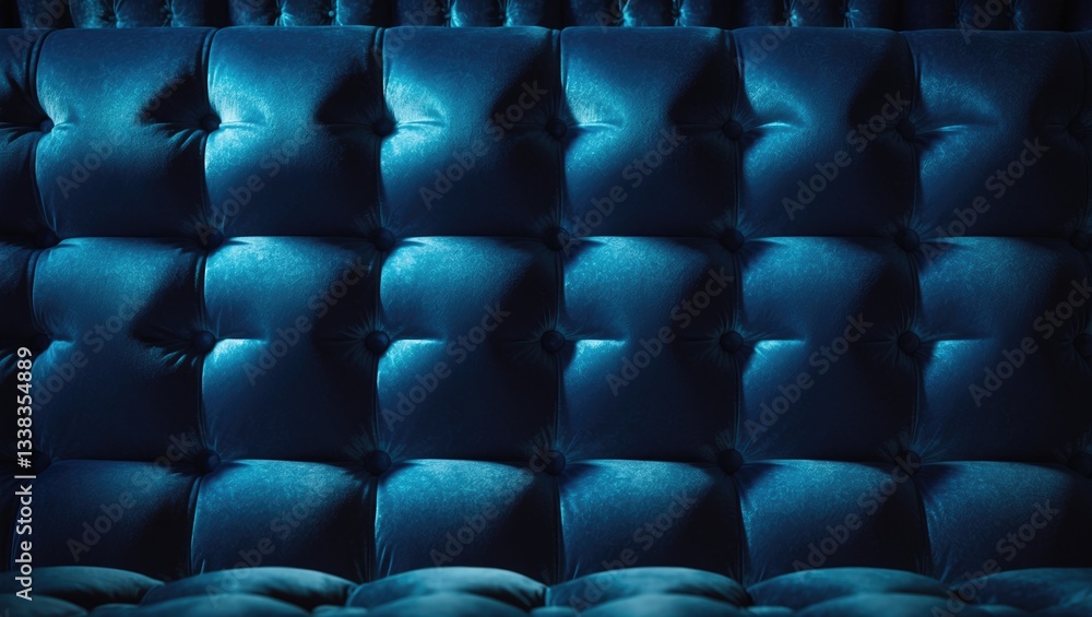 Naklejka premium Quilted velour buttoned classic fabric wall pattern backdrop. Elegant vintage luxury sofa covering. Plush interior background.