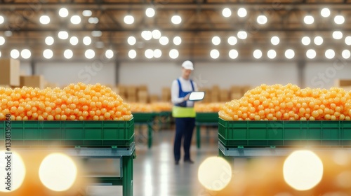Worker Checking Inventory in Citrus Packing Warehouse