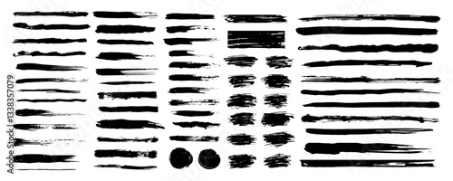 Grunge brush strokes. Set of hand drawn grunge brush strokes, banners, circles. Black ink grunge brush strokes.