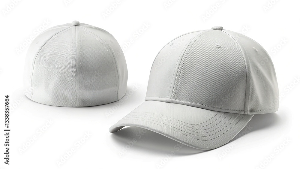 Fototapeta premium Realistic Baseball Cap Mockup: Front & Side View on White Background