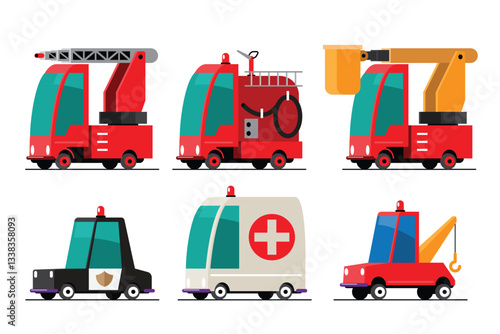 Set of Emergency and Public Service Vehicles Vector Illustration