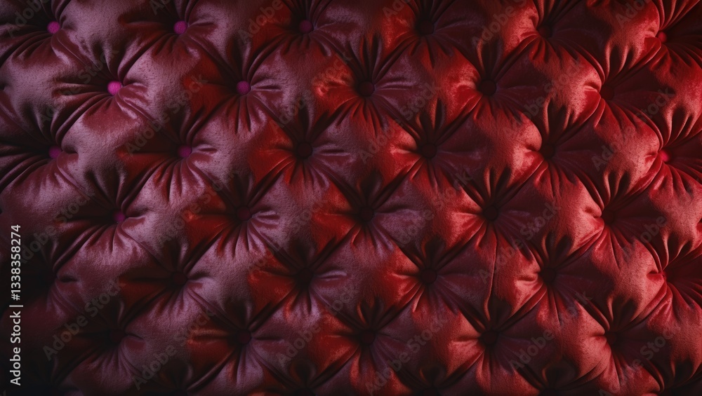 Naklejka premium Quilted velour buttoned wall fabric pattern background. Elegant vintage luxury upholstery for sofas. Plush interior backdrop.