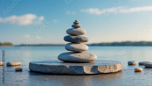 Balancing pebbles on top of stone photo