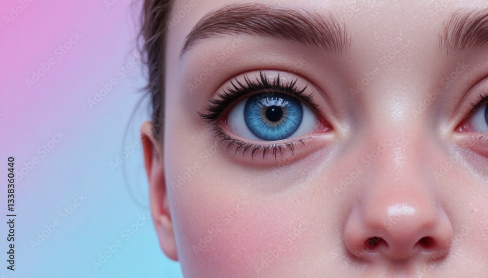 Fototapeta premium Close-up of blue eye highlighting beauty against colorful background