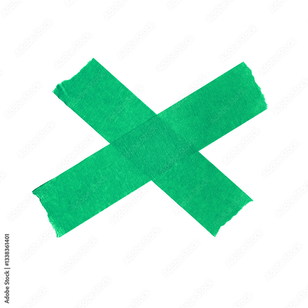 Obraz premium Intersecting Strips of Green Paper Tape Create a Striking Pattern on Plain White Background. These Tapes Serve Various Artistic Purposes, Enhancing Crafts, DIY Projects, or School Activities.
