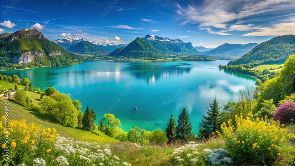 custom made wallpaper toronto digitalStunning Lake Annecy Panorama, French Alps, Clear Blue Water, Summer Landscape