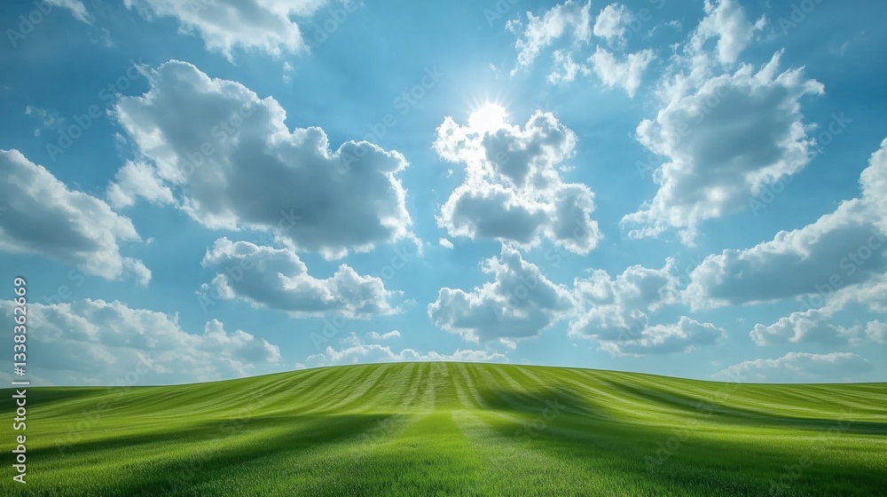 Fototapeta premium Sky with puffy clouds casting long shadows over rolling hills