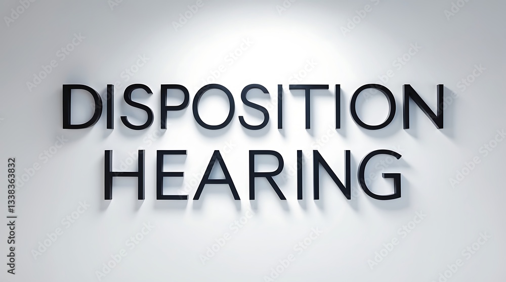 Disposition hearing sign displayed in a formal setting with professional context Disposition hearing sign displayed in a formal setting with professional context