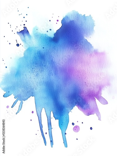 Obraz na płótnie Subtle central watercolor splash with dark blue and purple tones, soft and blurry edges, dripping and splatter effect on white watercolor paper w salonie