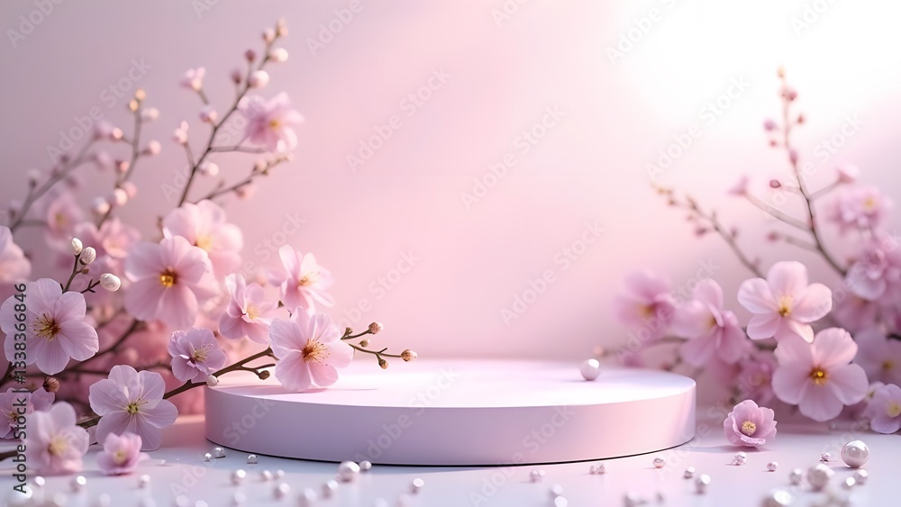 Ethereal Luxury Beauty Podium with Delicate Floral Arrangements Ethereal Luxury Beauty Podium with Delicate Floral Arrangements