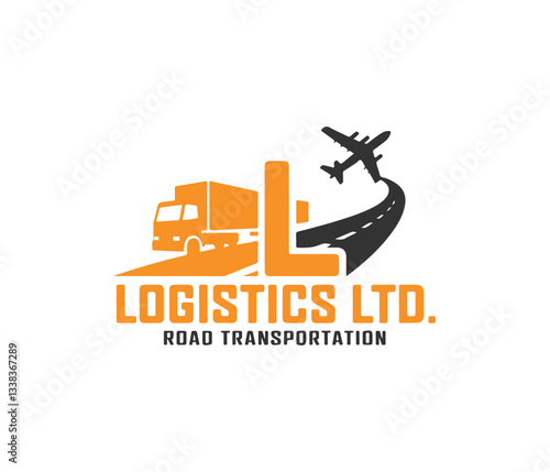 Transportation logo. transportation icon. Logistics company logo featuring airplane and truck. A logo showcasing a streamlined, modern design, emphasizing global logistics.