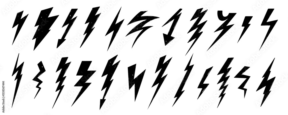 Fototapeta premium Light Bolt icons design. Hand drawn lightning bolt icons set, isolated on white background. Lightning and thunder symbol design. 