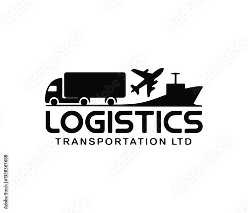 Transportation logo. transportation icon. Logistics company logo featuring airplane and truck. A logo showcasing a streamlined, modern design, emphasizing global logistics.