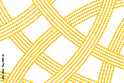 Curvy yellow lines. Ramen or noodle pattern. Pasta, tagliatelle or capellini background. Undulated spaghetti texture. Traditional Italian, Chinese of Japanese food print. Vector flat illustration.