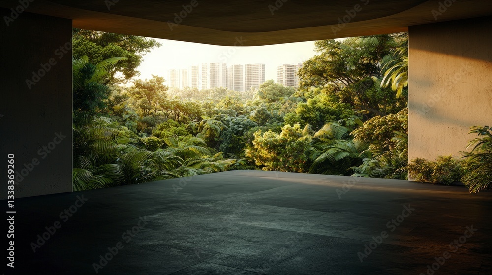 Lush Jungle Vista from Modern Building Panoramic Nature Cityscape Lush Jungle Vista from Modern Building Panoramic Nature Cityscape