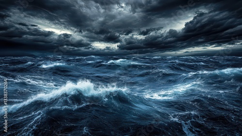 A storm approaching over the sea with dark clouds and choppy waves, creating a moody and dramatic weather scene as the ocean prepares for the coming storm.