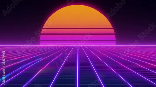 Retro Sunset Grid Landscape
