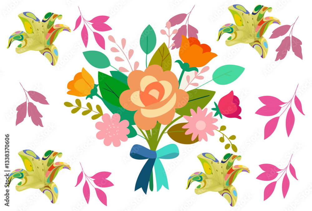 Obraz premium Flower Bouquet Concept Illustration Stylish and Beautiful