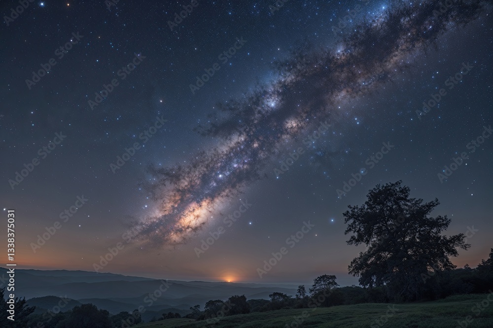 Fototapeta premium Stunning Night Sky View of the Milky Way Galaxy with Dazzling Stars