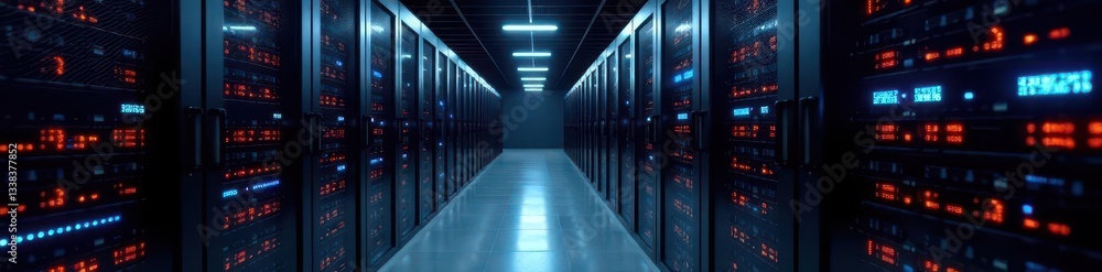 Rows of black server racks in a contemporary data center , network, server farm, processing Rows of black server racks in a contemporary data center , network, server farm, processing