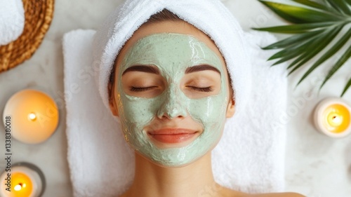 A woman enjoys a relaxing facial treatment with a soothing mask during a spa day 