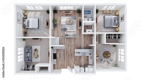 Modern interior layout contemporary apartment architectural design cozy atmosphere aerial view space optimization