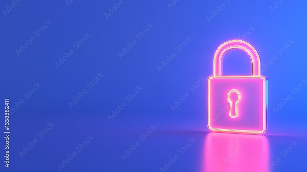 Neon Padlock Symbol on Vibrant Blue Background Representing Security, Protection, and Privacy in Digital Age Neon Padlock Symbol on Vibrant Blue Background Representing Security, Protection, and Privacy in Digital Age