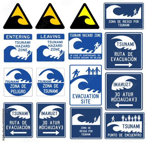 Tsunami Waves Symbols and Warning Signs