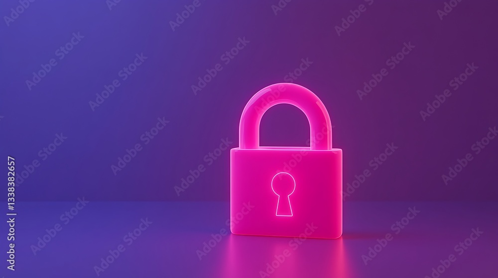 Neon Pink Lock Illustration on Colorful Background Representing Security and Privacy Concepts in Digital Era Neon Pink Lock Illustration on Colorful Background Representing Security and Privacy Concepts in Digital Era