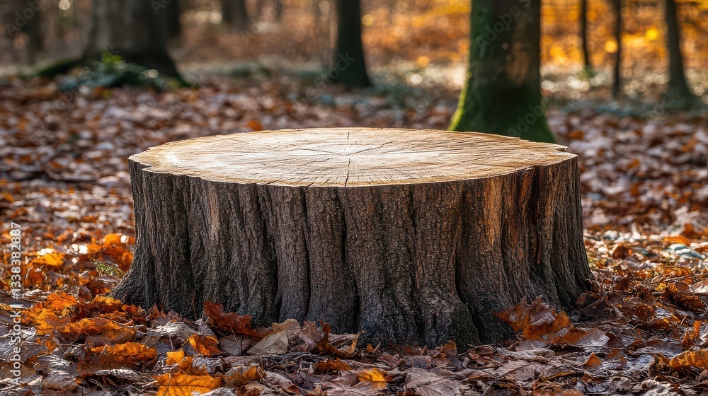 A close-up view of a tree stump with intricate patterns in the wood, signifying the loss of a once-beautiful forest environment. A close-up view of a tree stump with intricate patterns in the wood, signifying the loss of a once-beautiful forest environment.