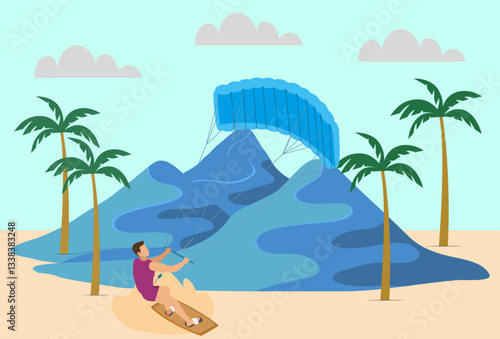 Kitesurf Concept Illustration Stylish and Beautiful