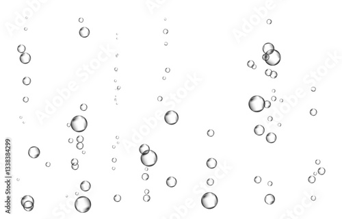 Oxygen air bubbles  flow  in water on white  background.