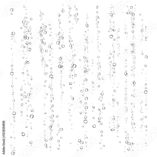 Oxygen air bubbles  flow  in water on white  background.