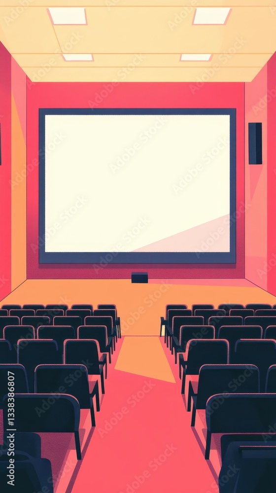 Fototapeta premium Empty Modern Cinema Hall with Large Screen and Comfortable Seats