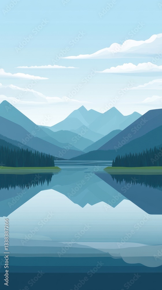 Naklejka premium Serene Mountain Landscape with Calm Water Reflection and Sky