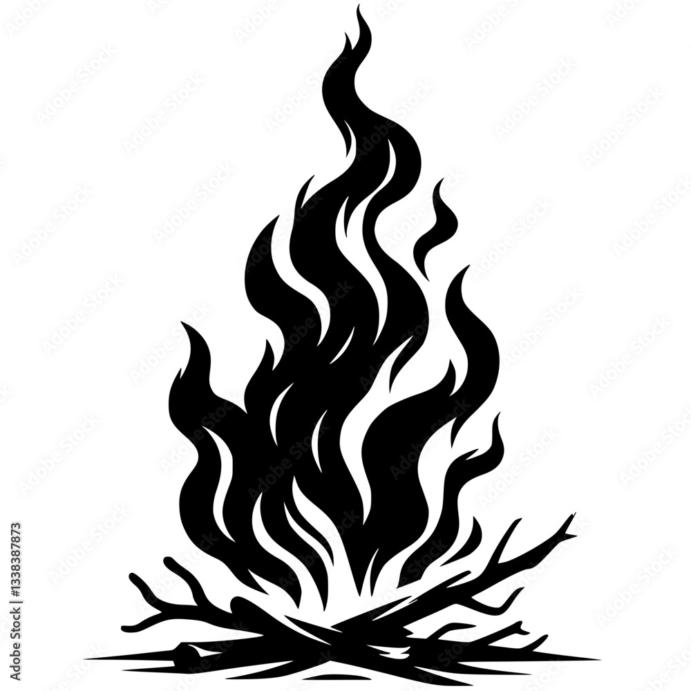 Silhouette illustration of a campfire Silhouette illustration of a campfire