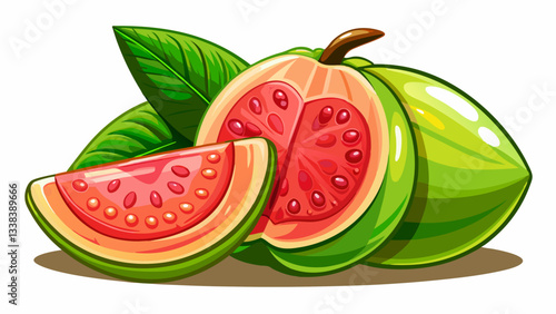Fresh guava slice resting on a transparent background showcasing its vibrant color and juicy interior detail, Guava slice on white background