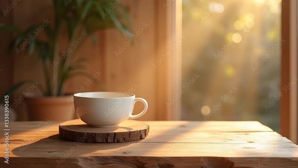 Sunlit Natural Wood Table Showcase on Ash Background Sunlit Natural Wood Table Showcase on Ash Background