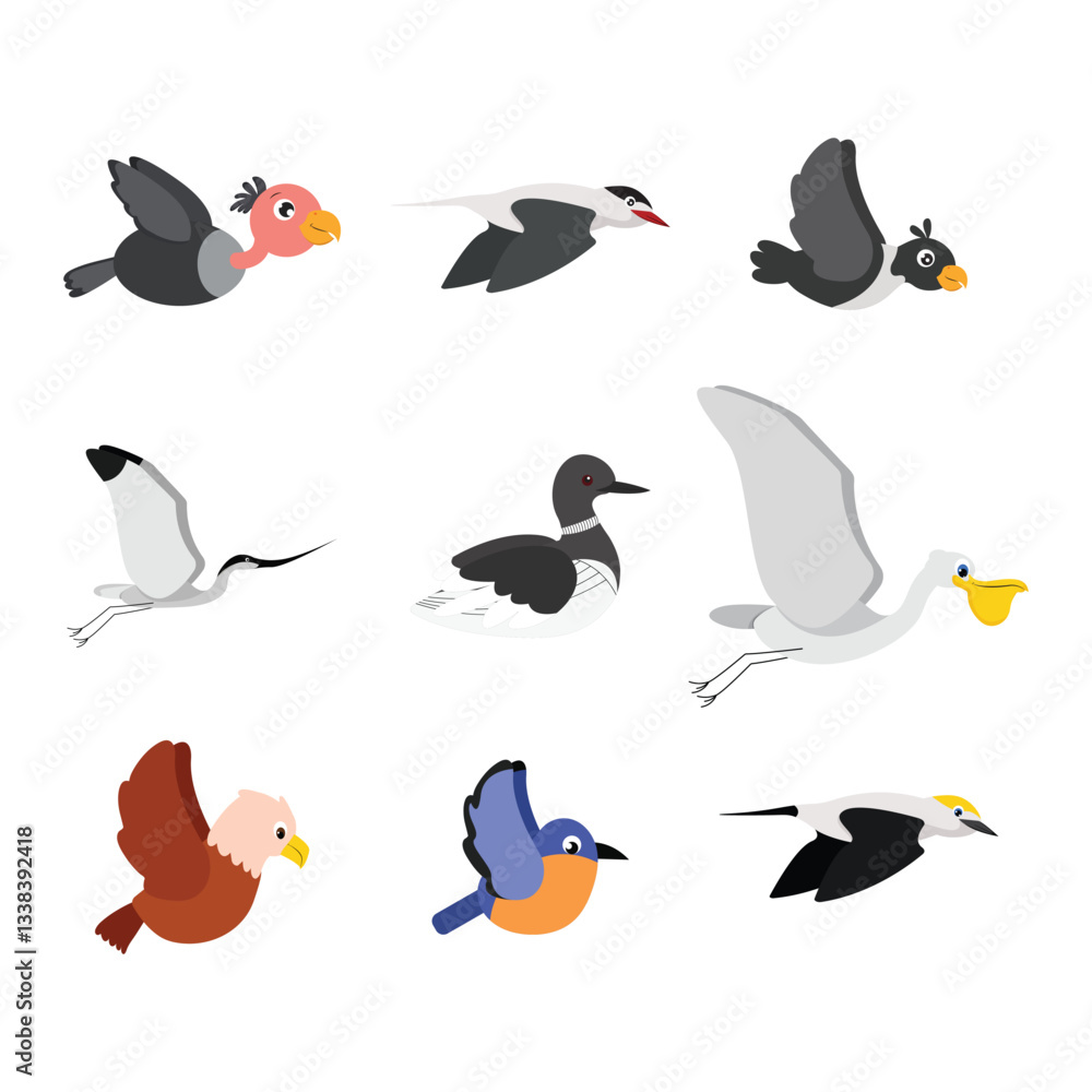 Obraz premium vector drawing set flying birds