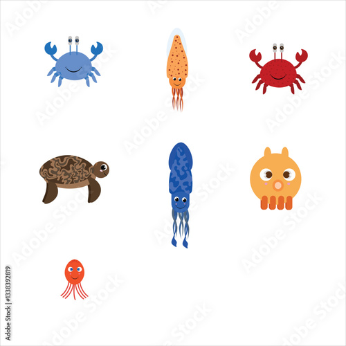  vector illustration different types fish cartoon icons set