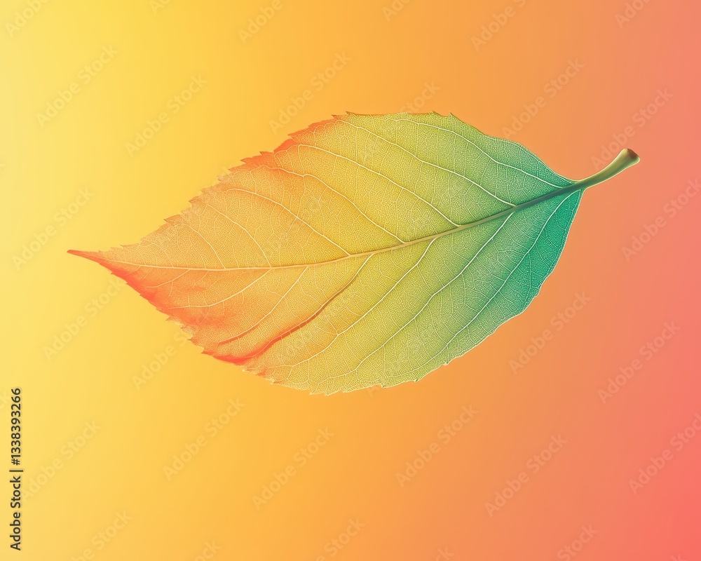 Fototapeta premium Colorful Leaf Floating on Vibrant Gradient Background