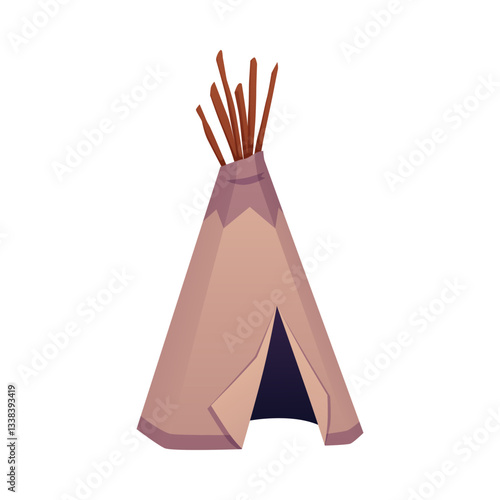 Native American traditional teepee, cartoon wigwam vector flat icon, tribal hut cone shape aboriginal home, leather tent