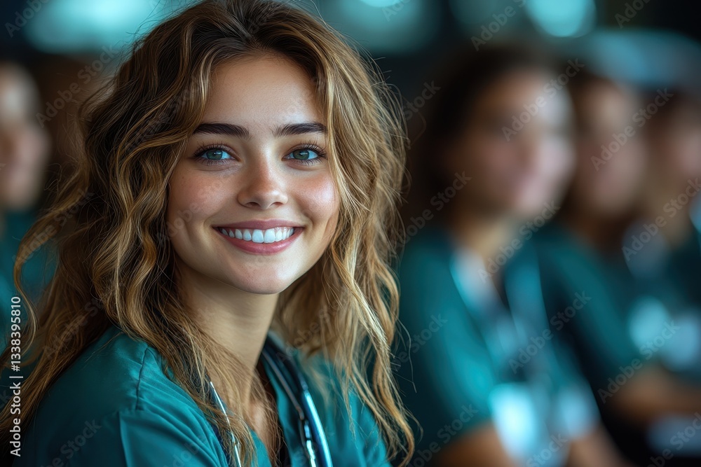 Obraz premium Smiling young woman in casual attire engages with friends during a lively gathering, creating a warm and inviting atmosphere