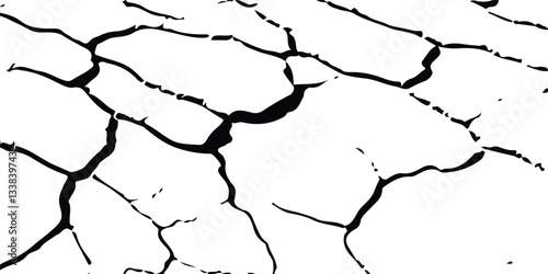Cracked and Broken Earthquake Surface Vector Overlays with Distressed Wall, Floor, and Ground Textures in Black, White, and Grey, Representing the Aftermath of Earthquake Damage.

