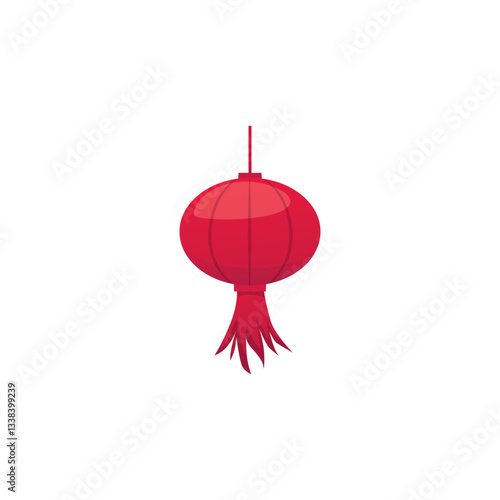 Chinese or Japanese red hanging round lantern with fringe flat vector icon, Asian interior paper decoration isolated