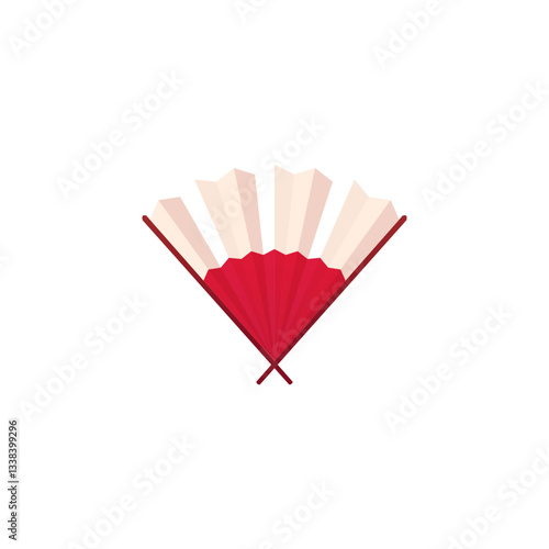 Vintage Japanese and Chinese folding red hand fan flat icon, Asian tradition Uchiwa paper accessory for air cooling