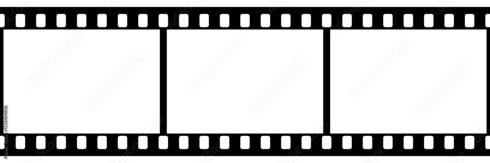 Empty film strip frame. Blank cinema tape in black and white. Classic 35mm strip for photography, retro-themed designs, photo collage templates. Seamless vector illustration on transparent background. Empty film strip frame. Blank cinema tape in black and white. Classic 35mm strip for photography, retro-themed designs, photo collage templates. Seamless vector illustration on transparent background.