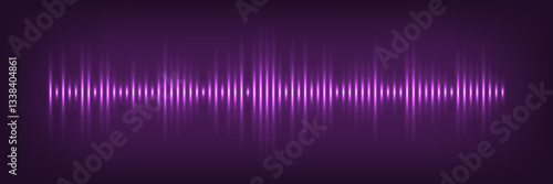 Pink sound wave with glowing light effect. Purple noise pulses curve line isolated on black. Music audio frequency, voice waveform, electronic radio signal, volume level. Abstract vector background.