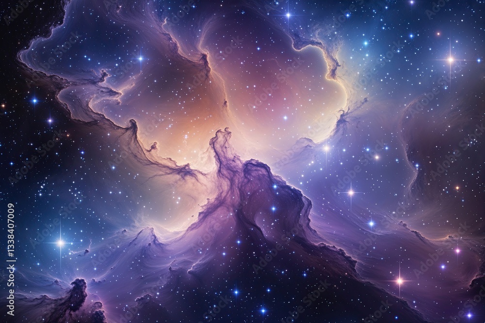 Fototapeta premium Stunning Nebulae and Vibrant Colors in a Cosmic Landscape of Blue Peach and Purple Stars