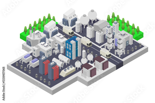 Green hydrogen H2 future energy factory power plant isometric